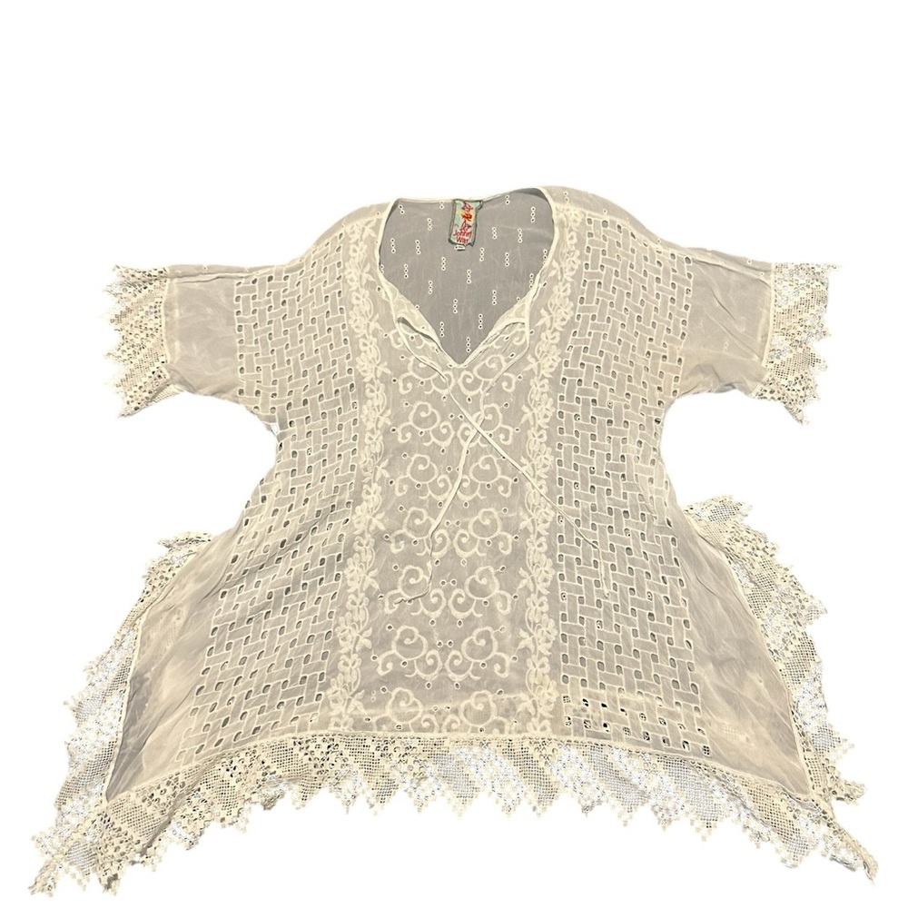 Johnny Was Ivory Eyelet Tunic Top,SZ XL, pre-owned
